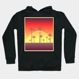 Retro summer beach sunset with palm trees Hoodie